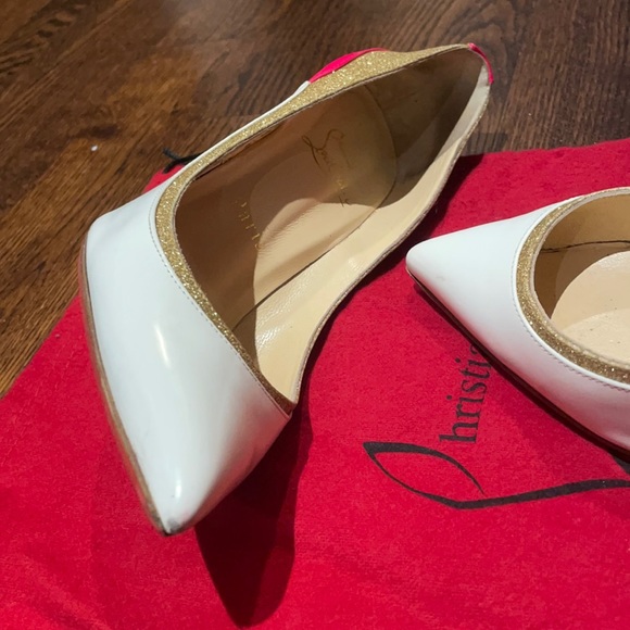 CHRISTIAN LOUBOUTIN
White/Gold/Pink Leather & Glitter Tucsick 100 Pumps - Picture 6 of 7